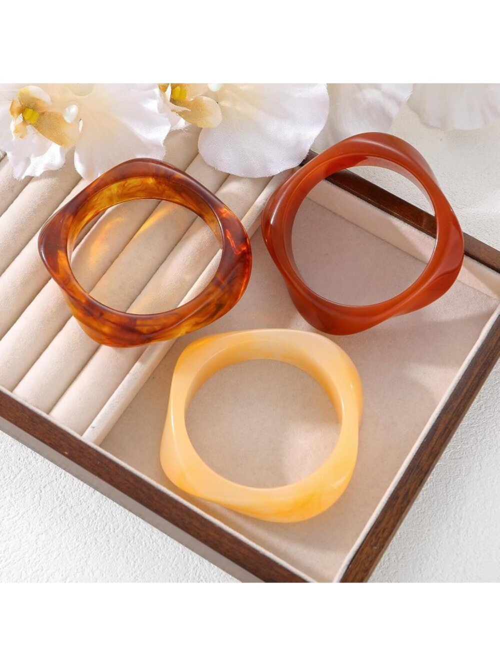 Women's Brown Chunky Resin Acrylic Geometric Bangle Bracelets Stackable Jewelry - Picture 7 of 7